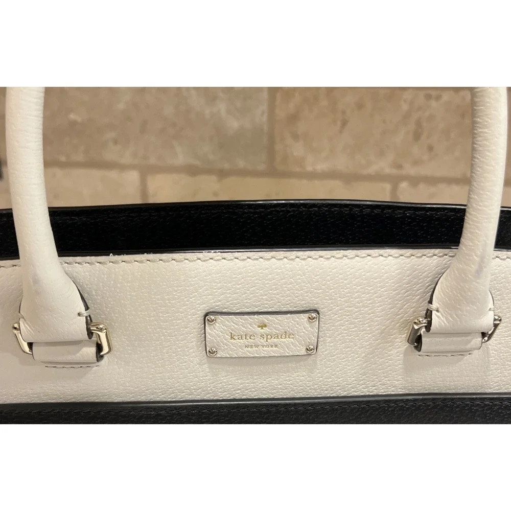 Kate Spade Caley Grove Street Pebble Leather Black White Satchel Crossbody Bag